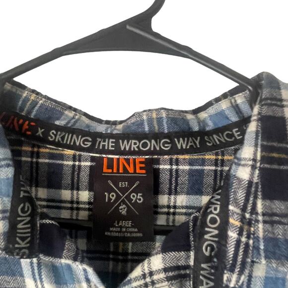 Line Men's Size Large Blue Plaid Long Sleeve Heavy Flannel Button Up Shirt - Picture 7 of 9